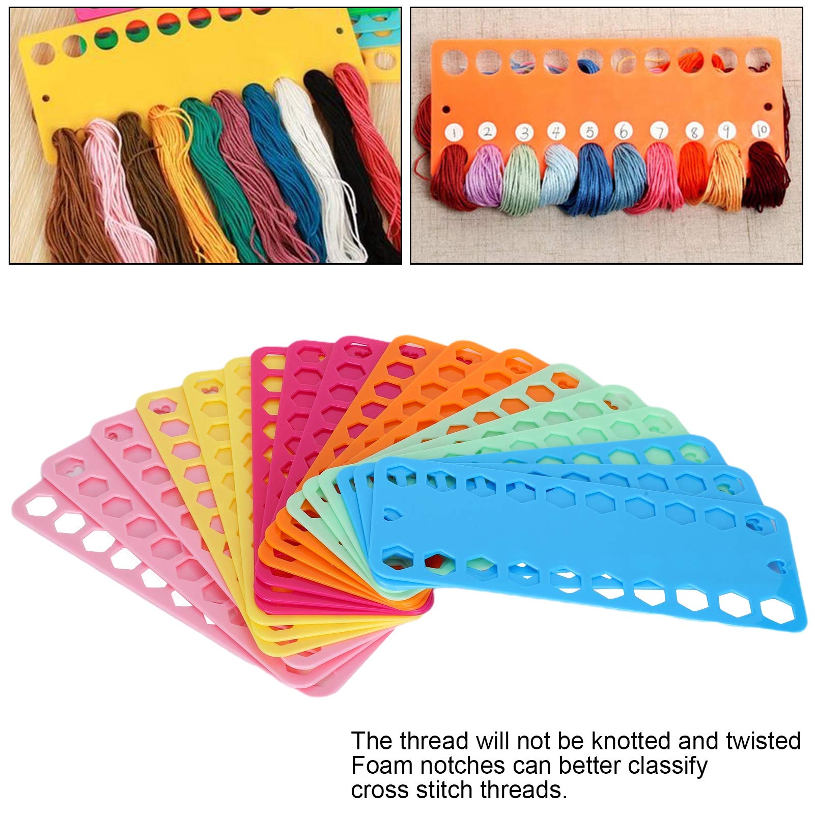 18Pcs Cross Stitch Threads Organizer, 20 Holes Color Plastic Floss Bobbin Winding Board Embroidery Needle Holder for Craft Sewing Storage