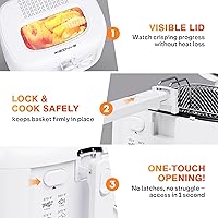 Vista 3 de Freidora eléctrica de 1500 W con control de temperatura ajustable, cesta antiadherente de 2.5 L y ventana de visión, mango plegable y cubierta