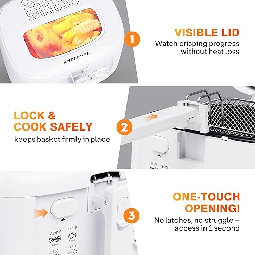 Miniatura 3 de Freidora eléctrica de 1500 W con control de temperatura ajustable, cesta antiadherente de 2.5 L y ventana de visión, mango plegable y cubierta de