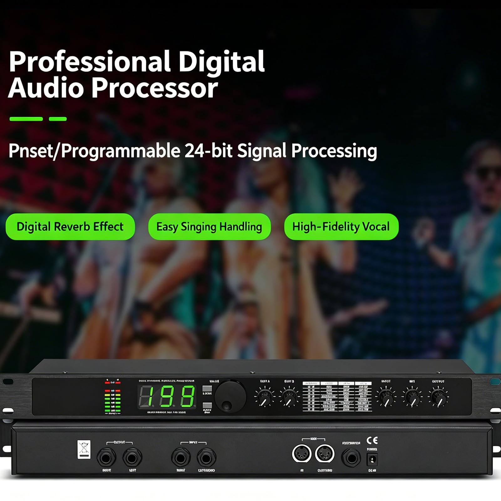 Processore Effetti Audio, Digital Reverb Multi Effect DSP, 199 programmi preimpostati, MIDI I/O, Anti-Feedback Karaoke Sound Processor