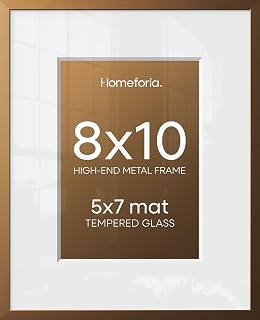 Homeforia 8x10 Bronze Picture Frame, High-End Metal, 5x7 Mat, Glass