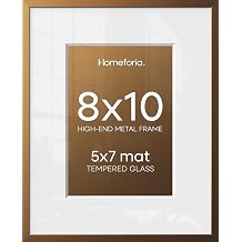 Homeforia Bronze Picture Frames 8x10, High End Metal 8 x 10 Photo Frame with Mat 5 x 7 Art, 10x8 Brass Frame Matted to 5x7 inch Print, 8by10 Wall or Tabletop Frames, Tempered Glass, Wall Kit, Set of 1