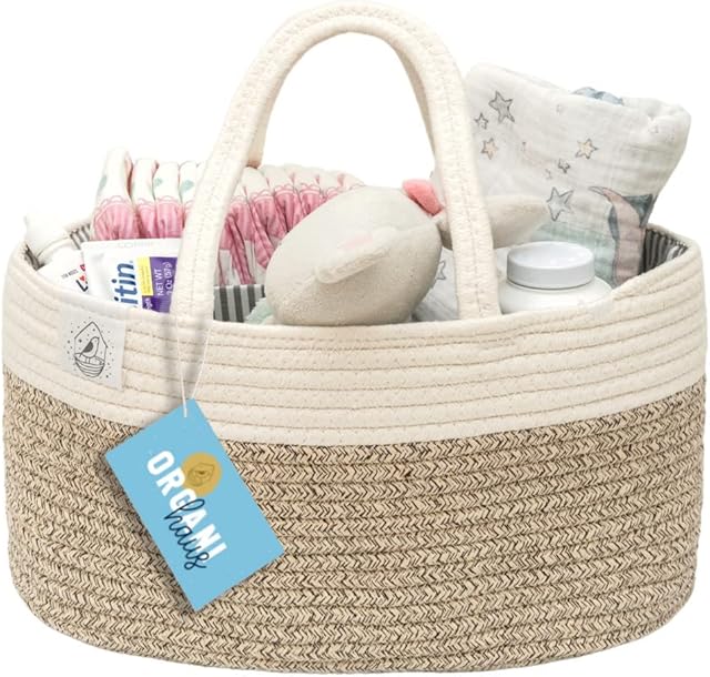 OrganiHaus Brown Baby Nappy Caddy Organiser | Baby Caddy for Newborn Nappies | Diaper Caddy for Baby Toiletries & Diapers | Baby Changing Basket & Nappy Organiser | Changing Caddy & Storage Organiser