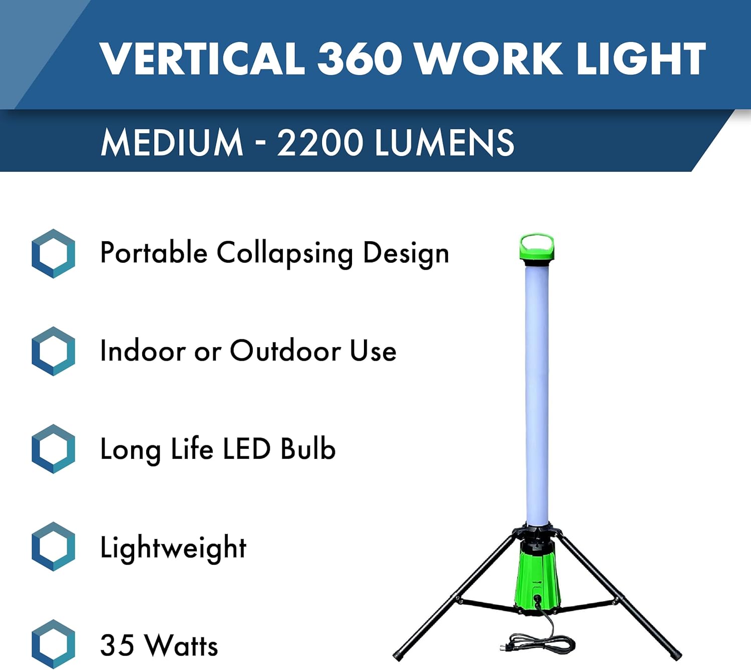 DUNWELL Vertical360 Tripod LED Work Light – 1500 Lumens – Portable Telescoping Work Light with 360 All-Around Brightness – Collapsible, Standing LED Light Ideal for Garages, Shops, Attics & More