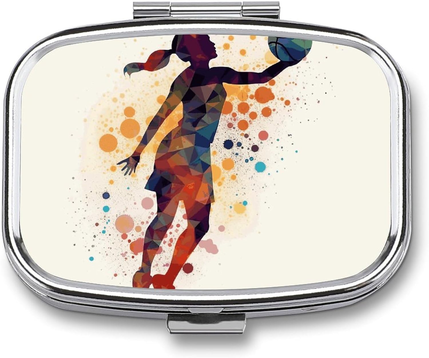 Basketball Girl Square Pill Box with 2 Compartment & Mirror