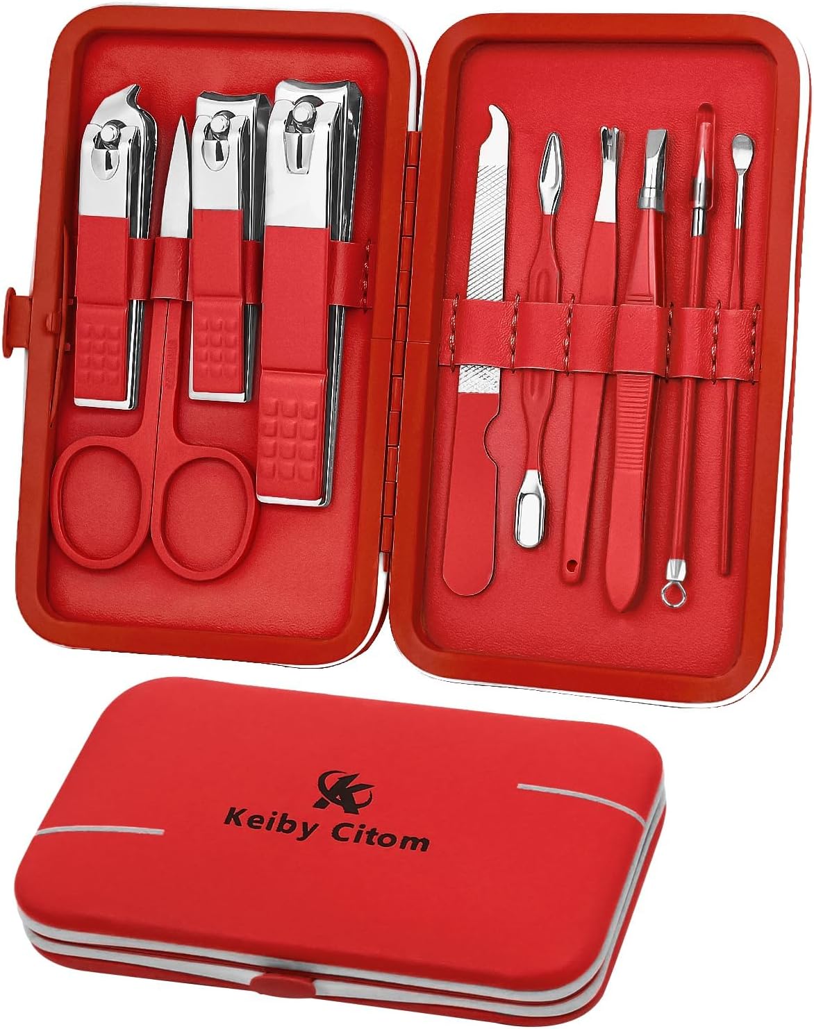 Manicure Set 10 stks Professionele Nagelknipper Kit Pedicure Care Tools-Roestvrij Staal Grooming Tools voor Reizen (Rood)