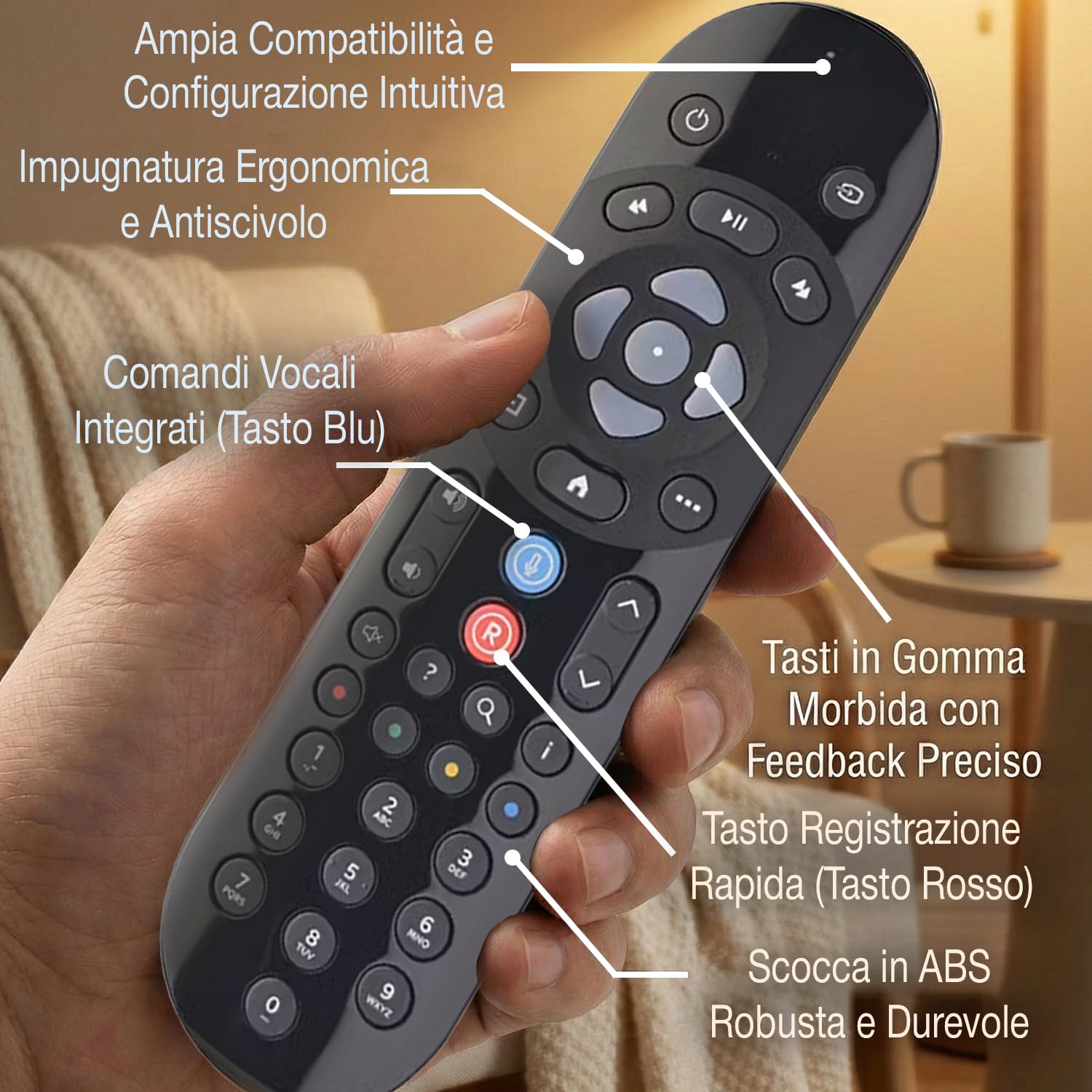 Telecomando Bluetooth Vocale Compatibile con SkyQ, Sky Q Mini, Platinum, Silver, 1TB e 2TB, Batterie Incluse, Facile Configurazione, Azienda Italiana, Qualità Testata in Italia
