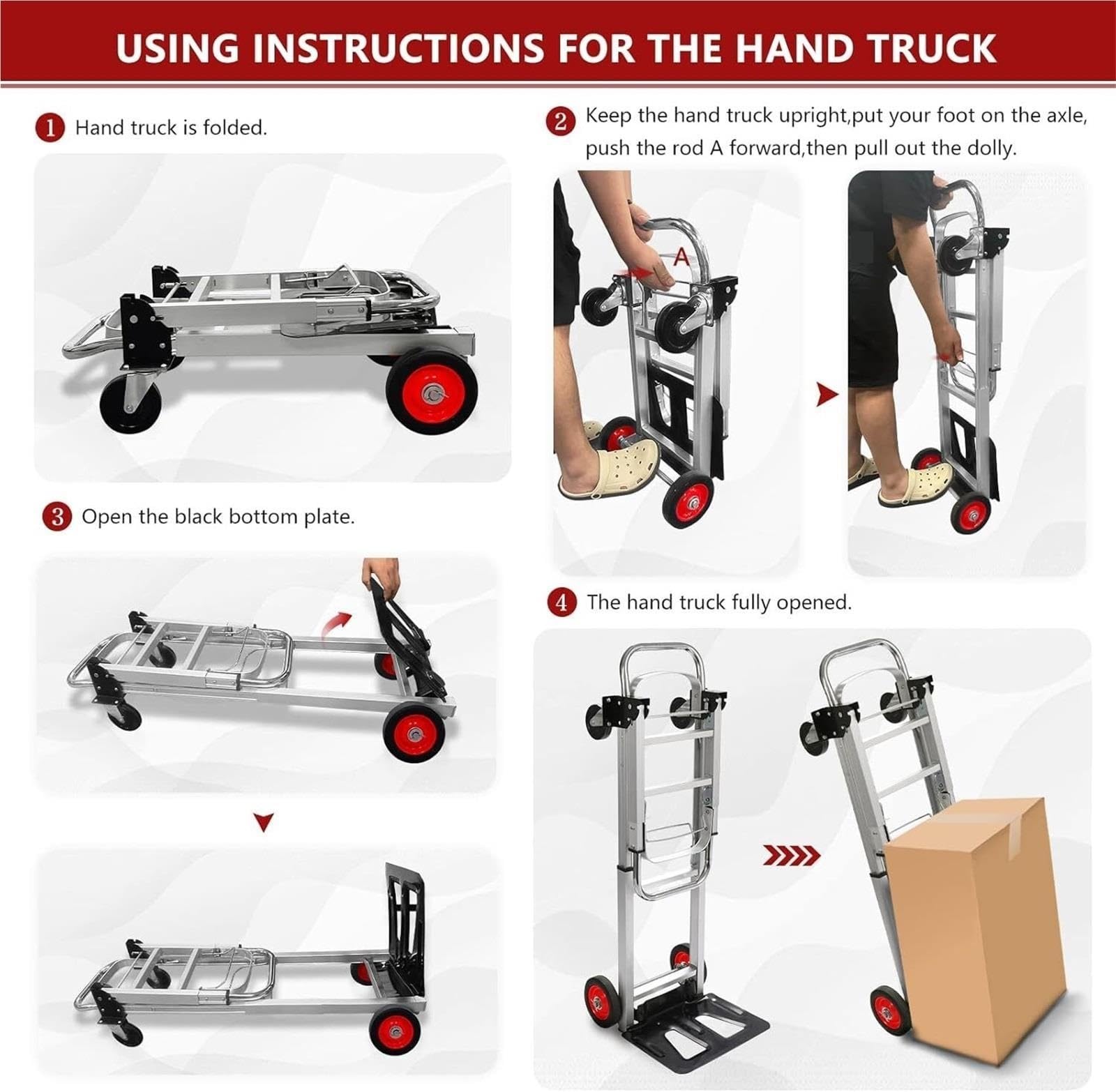 Carrello manuale Dolly ad alta capacità 2 in 1 convertibile pieghevole Para ruote pneumatiche e telescopiche