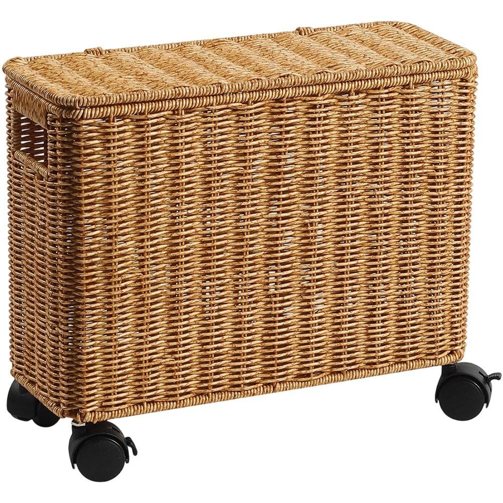 Baúl De Almacenamiento De Mimbre con Ruedas Y Tapa. Caja De Almacenamiento De Mimbre con Ruedas para Dormitorio Y Sala De Estar.