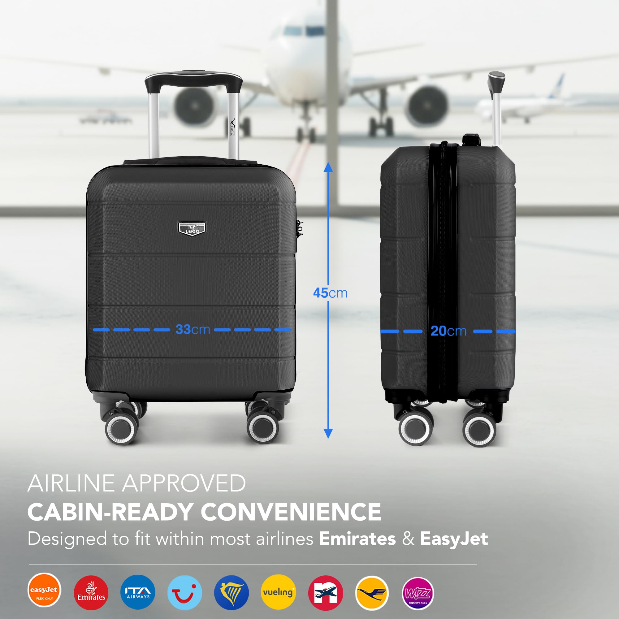 LUGG - Jetset 40cm Suitcase - 40x30x20cm- Ryanair Compatible - Underseat Size - Hard Shell ABS - Spinner & Removable Wheels - Lightweight Travel Luggage- Cream/Brown — view 130