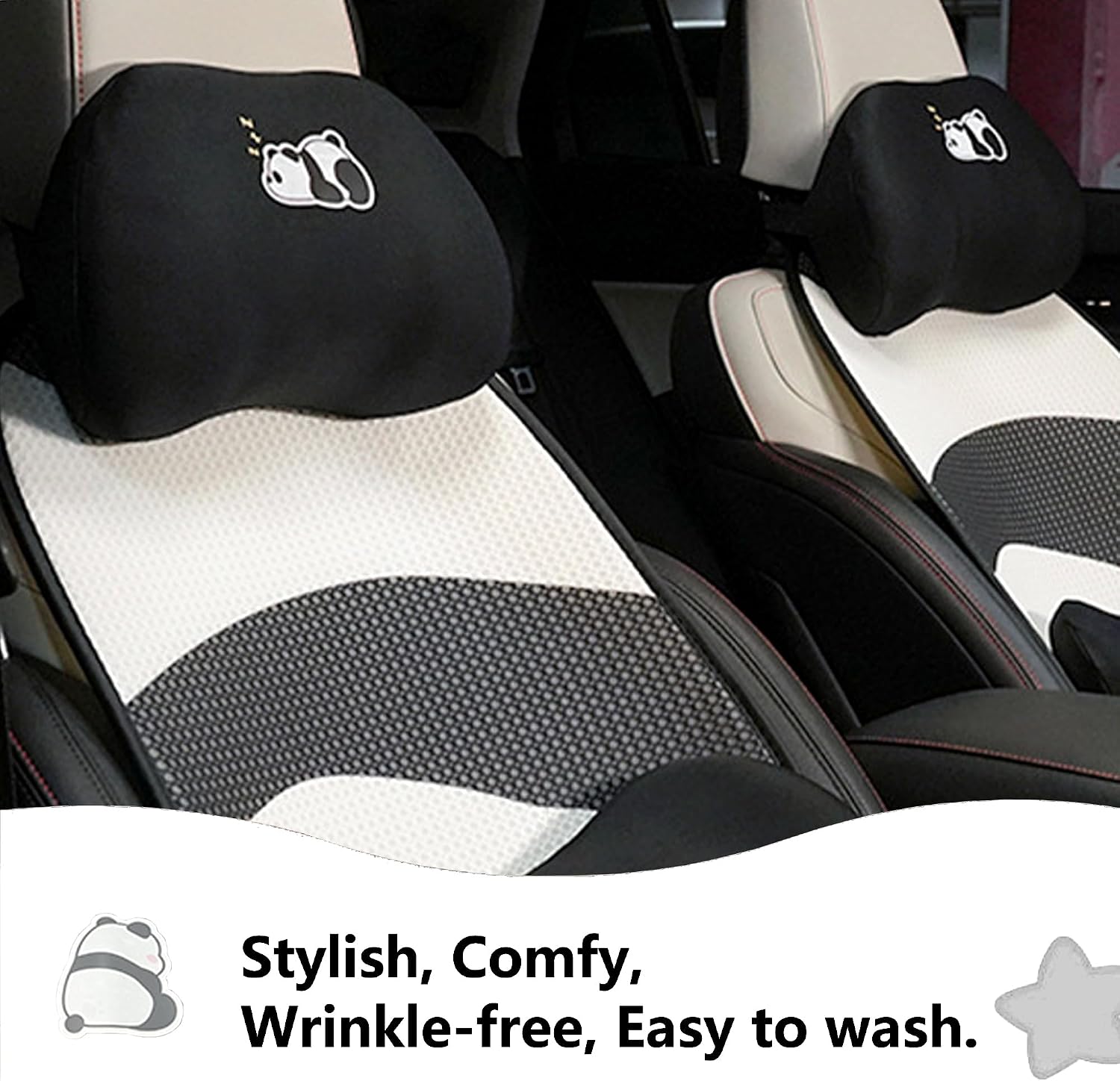 Car Headrest Pillow 2PCS Auto Headrest Cushion Memory Foam Car Seat Neck Pillow - Comfort and Style On The Go Memory Foam Head Pillow Bear and Bunny Neck Support (Black)