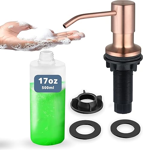 Miniatura 11 de SBEN Juego de dispensador de jabón de cocina empotrado (botella recargable grande de 17 oz incluida) - Dispensador de jabón de acero inoxidable,