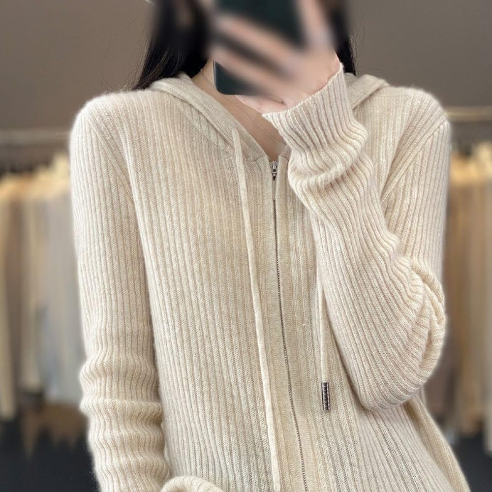 Leichter Damen Strick Cardigan Mit Kapuze, Langärmliger Damen Strickmantel Mit Reißverschluss, Strickpullover Für Den Alltag, Für Herbst, Winter, Frühling
