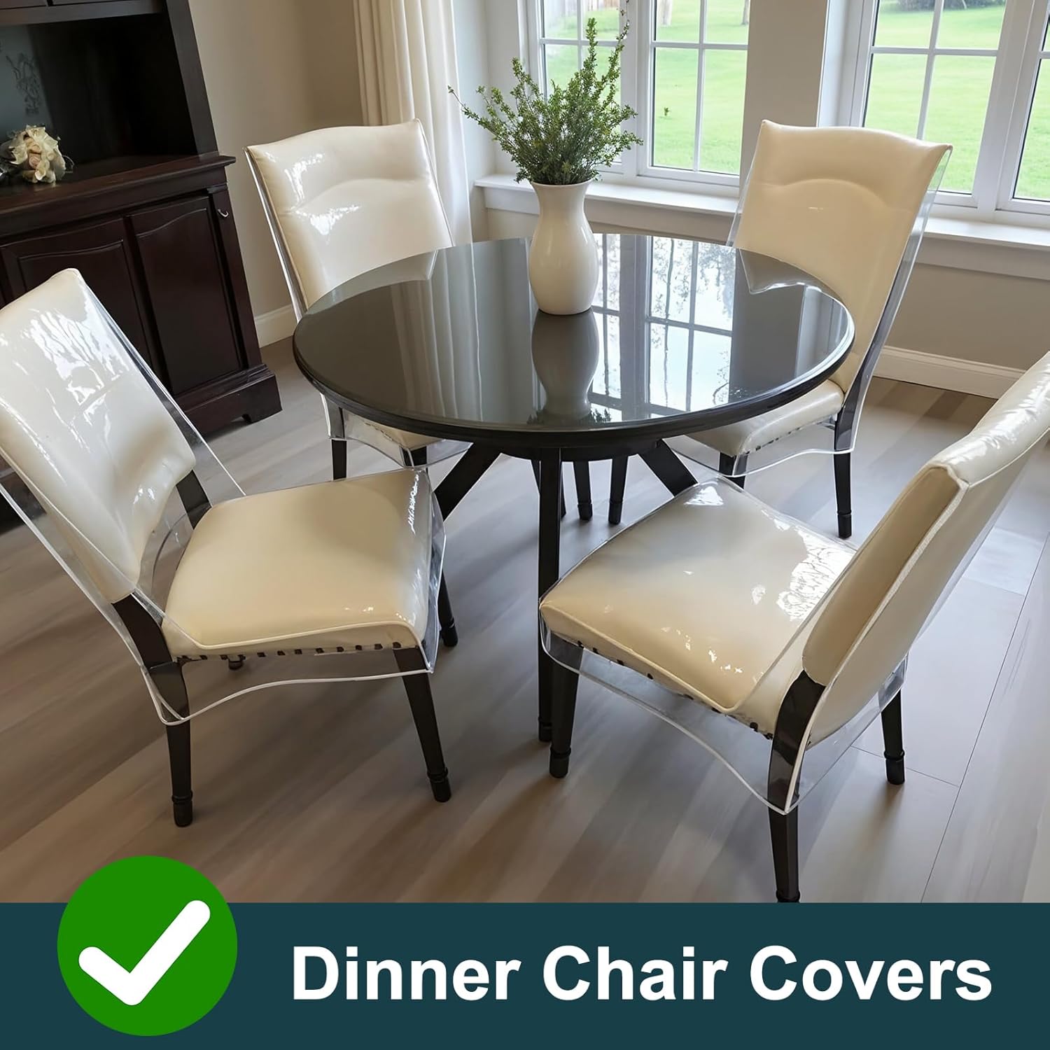 4pcs Chair Covers for Dining Chairs Plastic Dining Chair Covers Waterproof Kitchen seat Cover for Chairs Clear Char Protectors Cover slipcovers Set Anti Stain and Easy to Clean W/21 x D/18