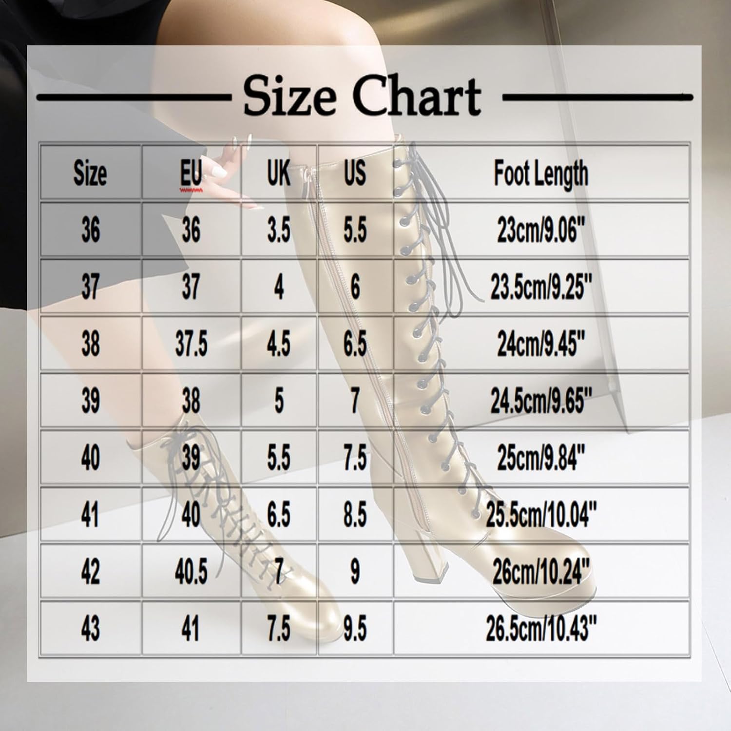 Women's High Chunky Heel Platform Knee High Boots Fashion Leather Lace Up Heeled Long Boots Wide Calf Shoes