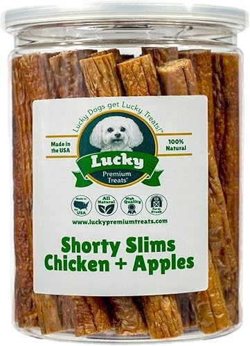Lucky Premium Treats Lucky Shorty Slims - Golosinas de manzana y pollo para perros, palitos crujientes para masticar con pollo real y manzana para