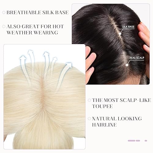 Vista 18 de Hairro Toppers de cabello humano con flequillo, cubierta 3D de 360° con base de 2.8 x 5.1 pulgadas, clips en extensiones 100% reales para mujeres