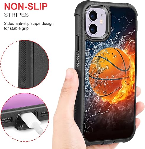Miniatura 6 de Funda compatible con iPhone 11 para hombres y niños, 3 capas de baloncesto, resistente, resistente, a prueba de golpes, antideslizante, de plástico