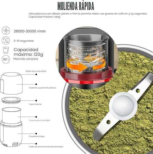 Miniatura 6 de COOL KNIGHT Molinillo de hierbas [gran capacidad/rápido/eléctrico] - Molinillo de café de hierbas para especias con colector de polen/- 7.5" (negro)