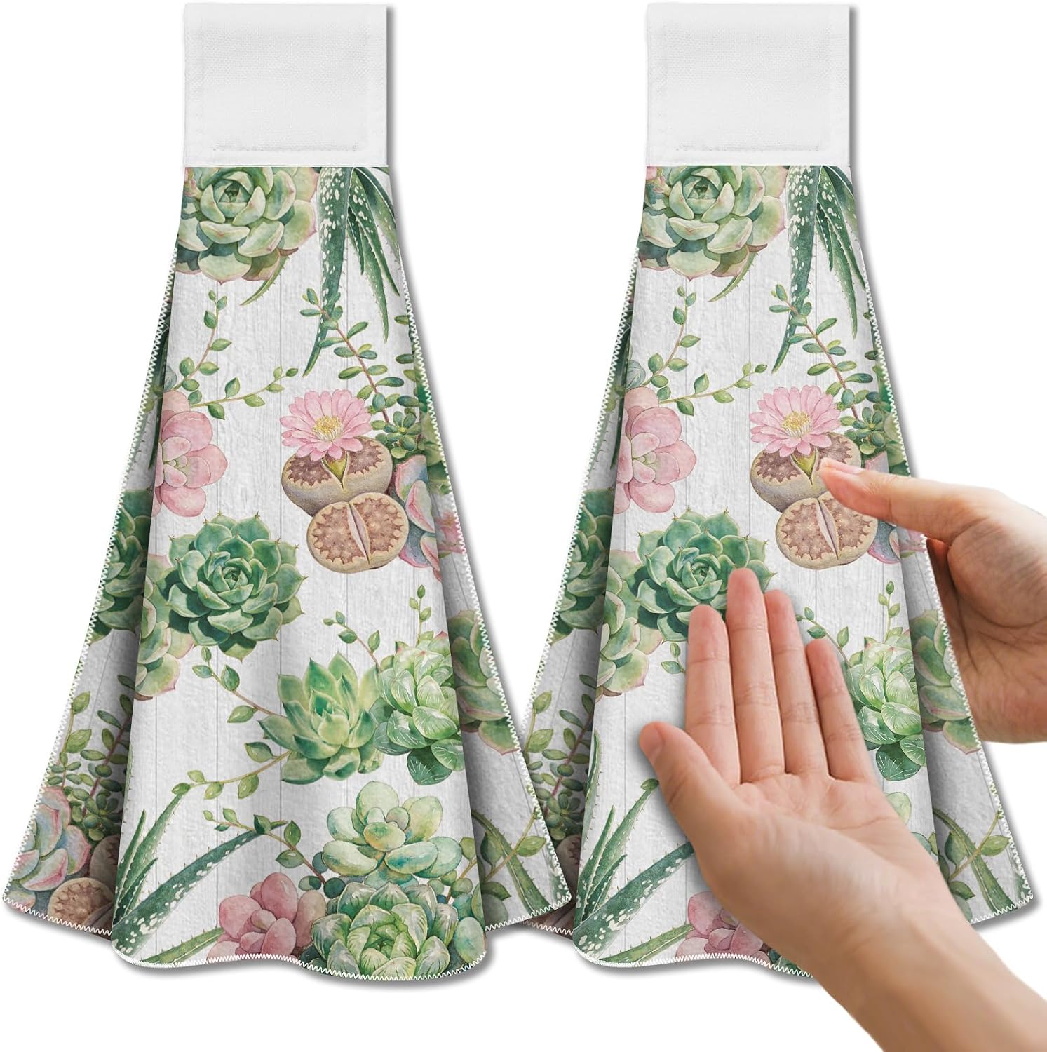 CUTHOLLOW 2 Pcs Succulents Hanging Kitchen Towels with Loop