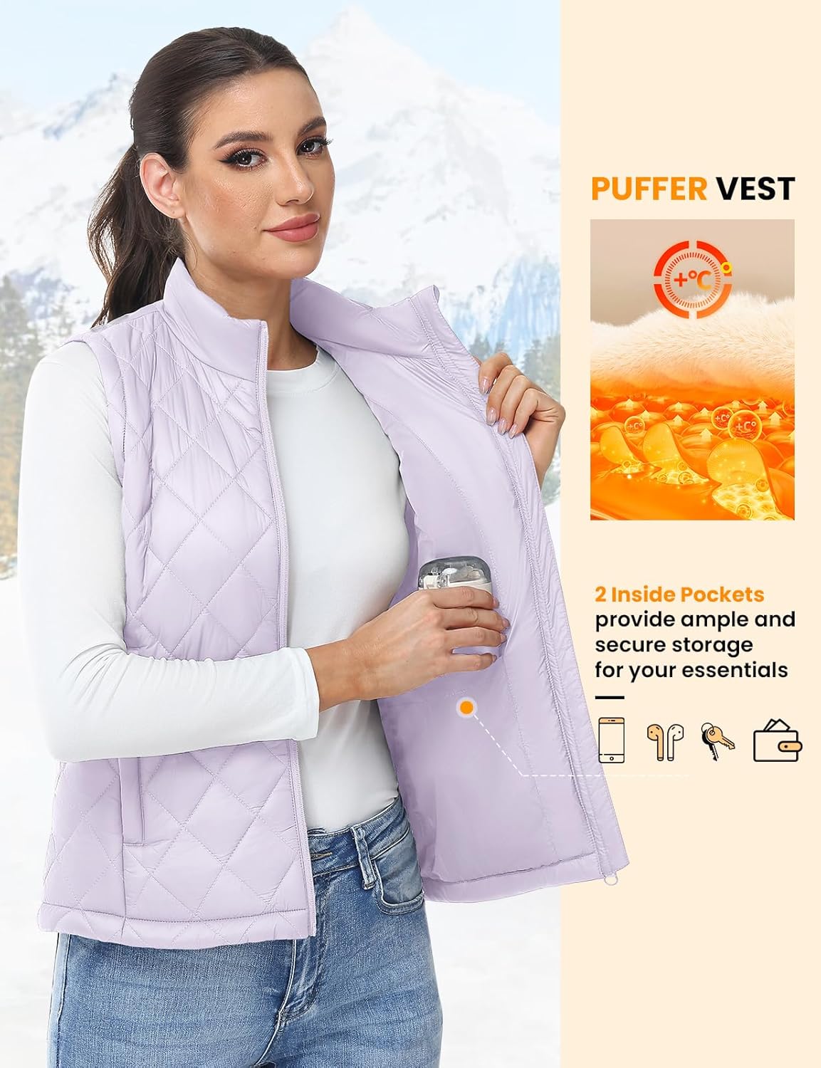 TBMPOY Women's Lightweight Quilted Vest Outerwear Puffer Sleeveless Jacket Windproof Winter Warm Stand Collar with 4 Pockets - Image 2