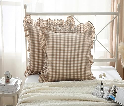 Vista 162 de Fundas de almohada cuadradas blancas con volantes, fundas de almohada europeas, 100% algodón, 18 x 18 pulgadas, 2 unidades Blanco 3