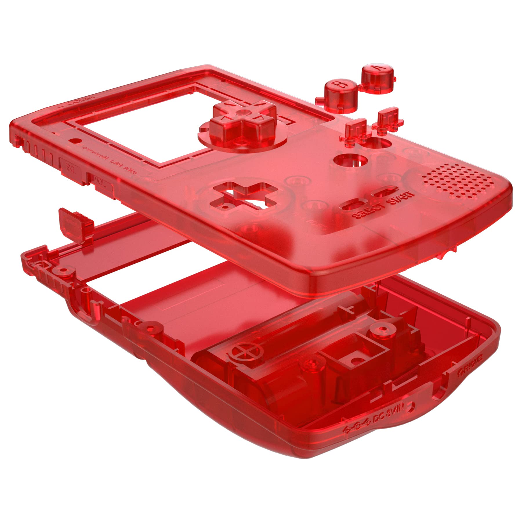 eXtremeRate Carcasa Transparente IPS Ready para Game Boy Color (GBC), Compatible con OSD IPS y LCD Estándar, Kit de Funda con Botones para Game Boy - Sin Consola ni Pantalla, Rojo