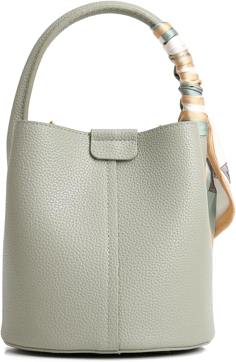 Women's small crossbody bag made of synthetic leather, mini bucket style shoulder bag with scarf, detachable shoulder strap - Image 4