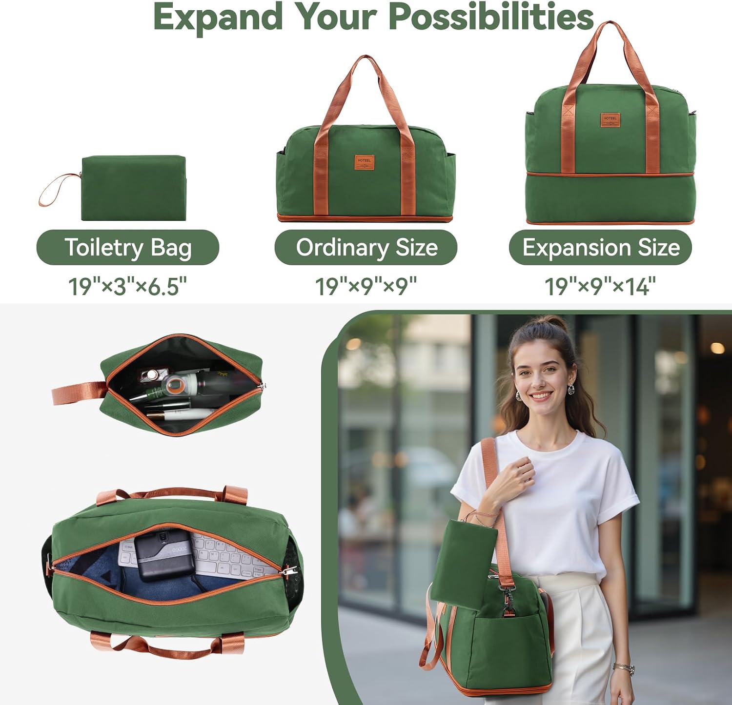 Hoteel Luggage Sets 3 Piece, 4-Yr Warranty Durable Suitcase Dual-Spinner Wheel TSA Lock, Lightweight Travel Hardshell ABS Carry on Luggage for Men&Women, Forest Green(20in/DB/TB)