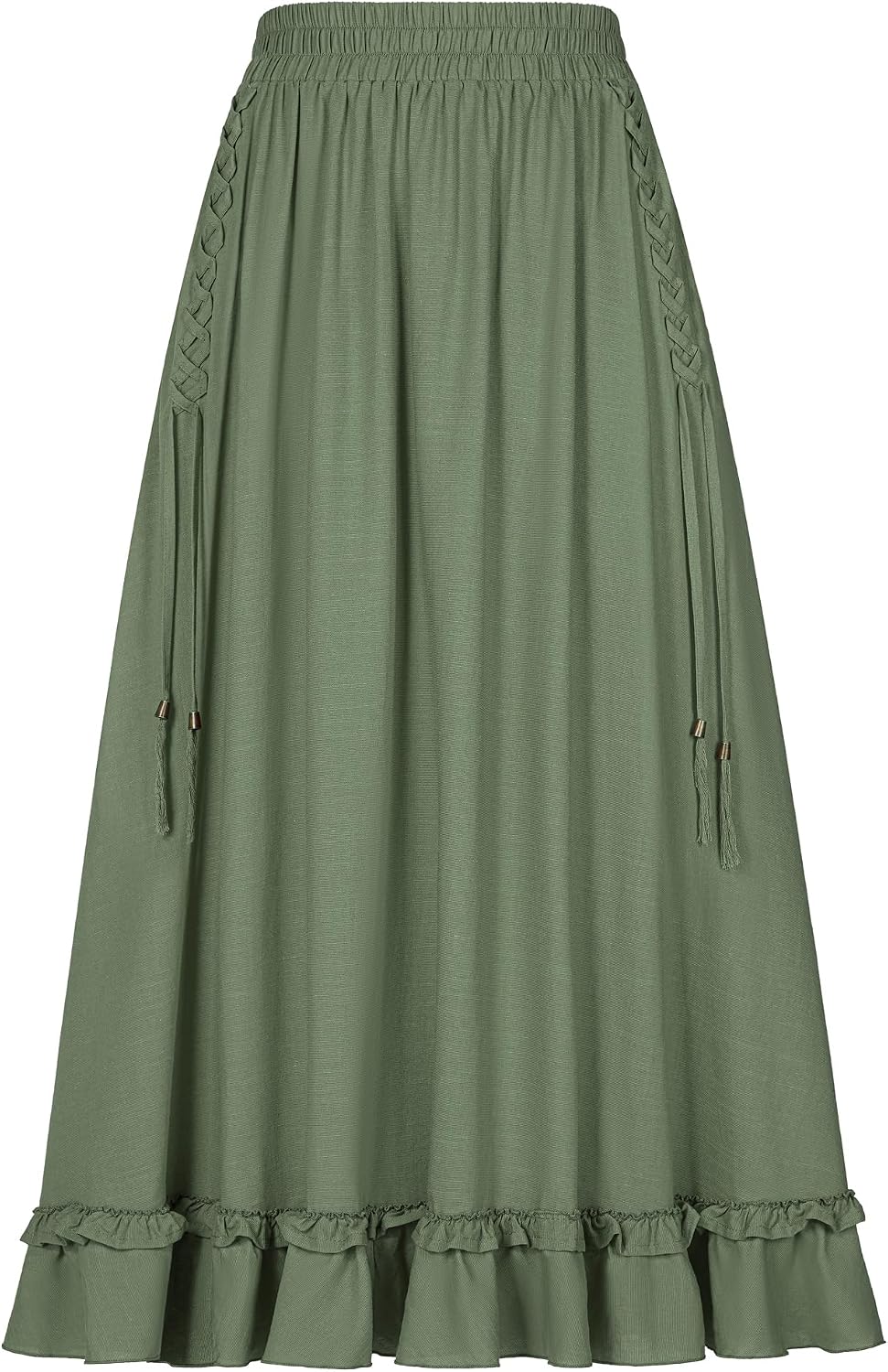 YESSA Womens Renaissance Skirt Boho Flowy Maxi Skirt with Pockets Lace-Up Medieval Pirate Ren Faire High Waist Elastic Ruffle