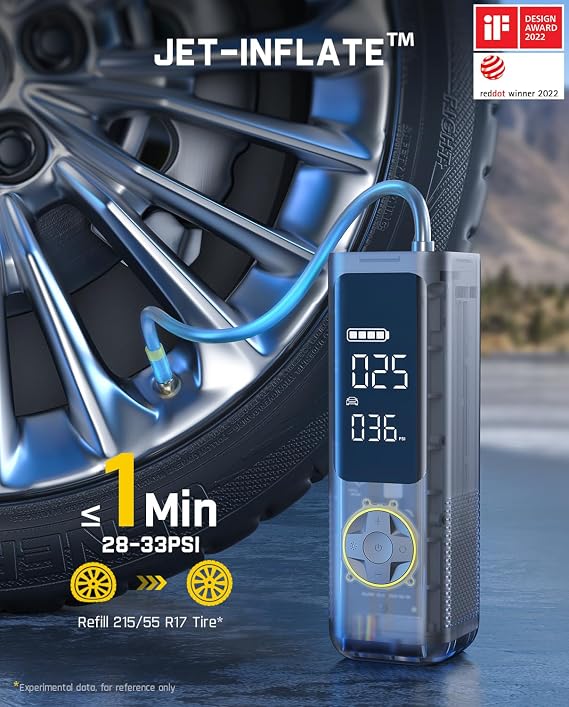 Fanttik X8 APEX Tire Inflator Portable Air Compressor, 1 Min Fast Inflation, 150PSI Cordless Tire Inflator with LED Dual Screen, Handed Inflator for Car, Bike, Motorcycle, Mechanical Gray