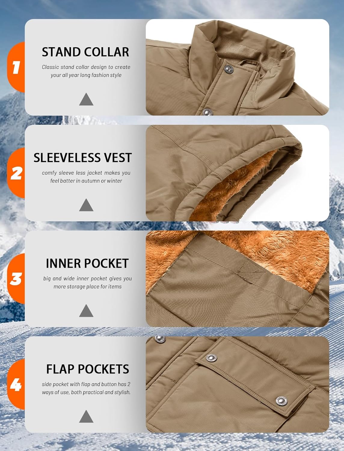 MAGCOMSEN Men's Winter Vest Outerwear Fleece Lined Outdoor Vest Warm Sleeveless Jacket - Image 7