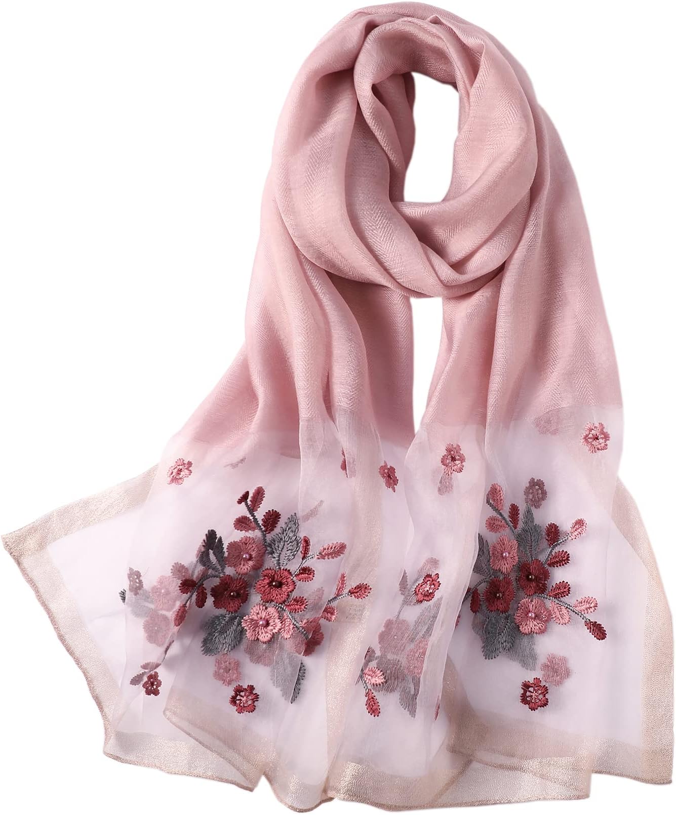 WINCESS YU Women Mulberry Silk Scarf Lightweight Embroidered Floral Shawl Wraps Beach Gauze Blanket Shawl for All Season