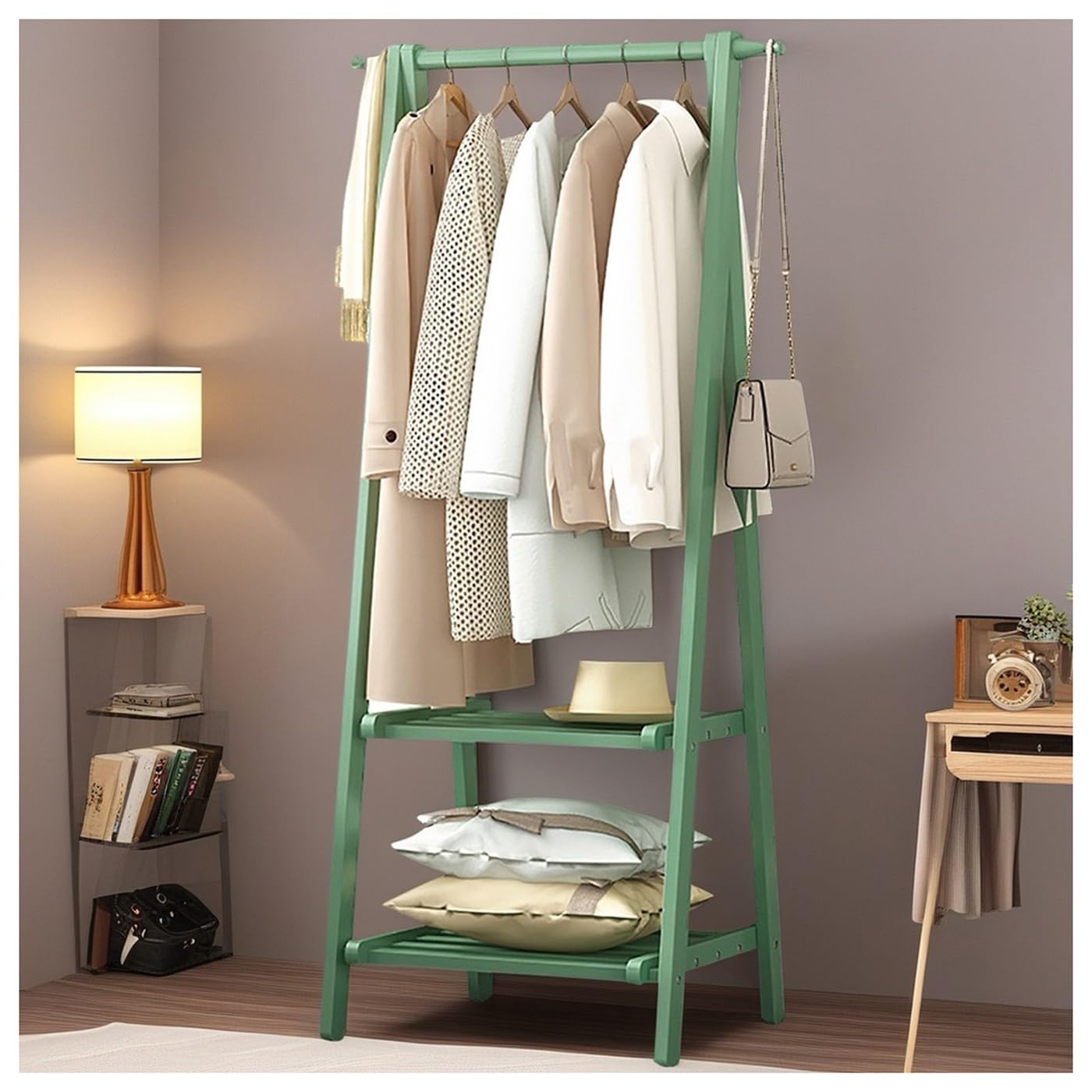 Porte-manteau en bambou au design industriel meuble de rangement durable de 160 cm