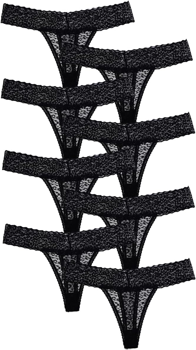 Women's Lace Thong Panties Set, 11 Pack, Multicolor with Leopard Print, Neon Accents