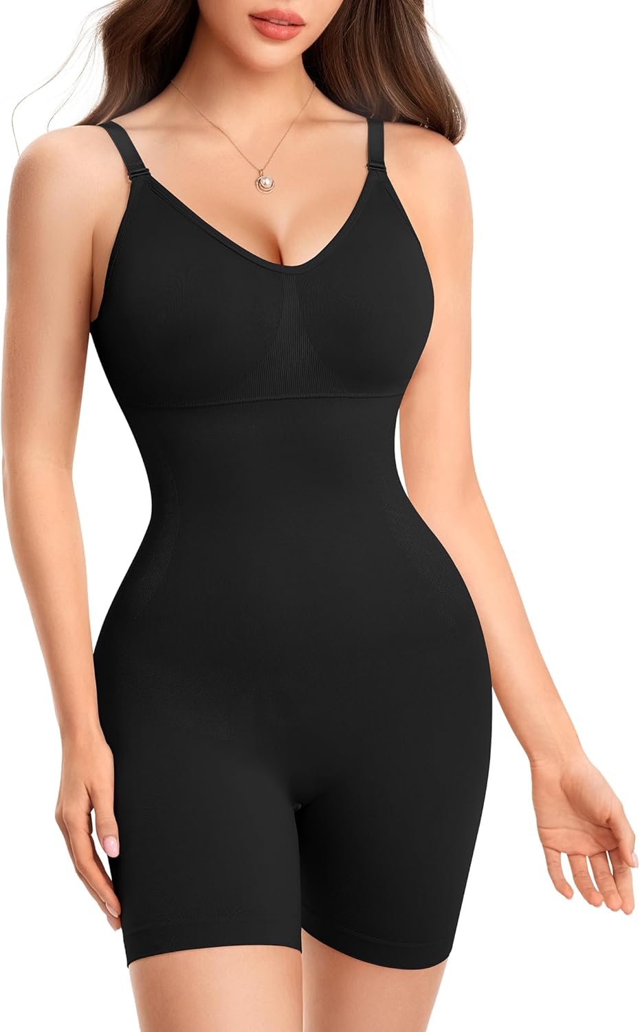 Irisnaya Shapewear Bodysuits for Women Tummy Control V Neck Shapewear Bodysuit Full Body Shaper with Built in Bra