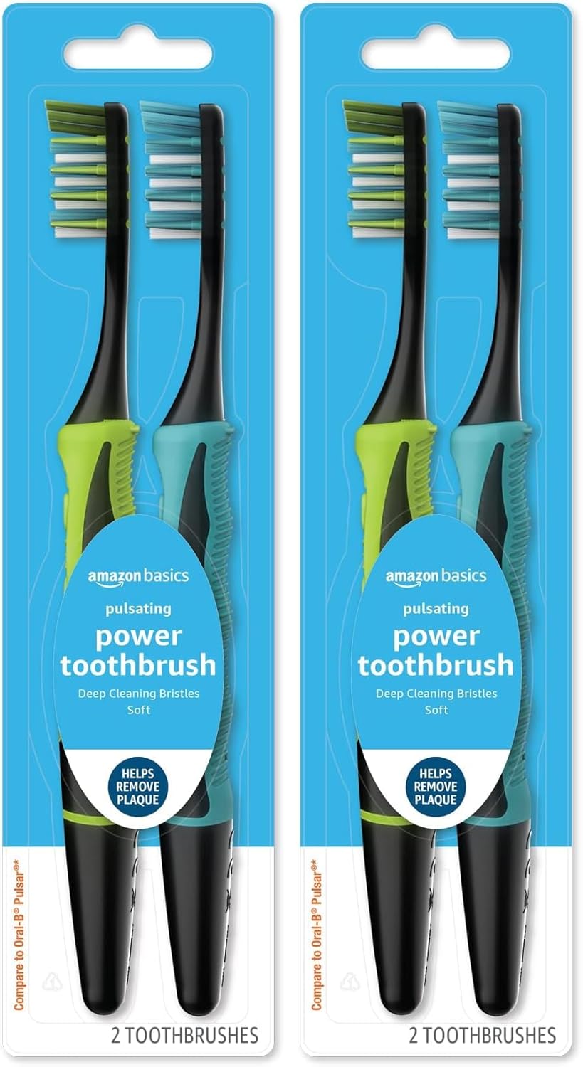 Amazon Basics Electric Toothbrush | Pulsating | Deep Cleaning | 2 Count