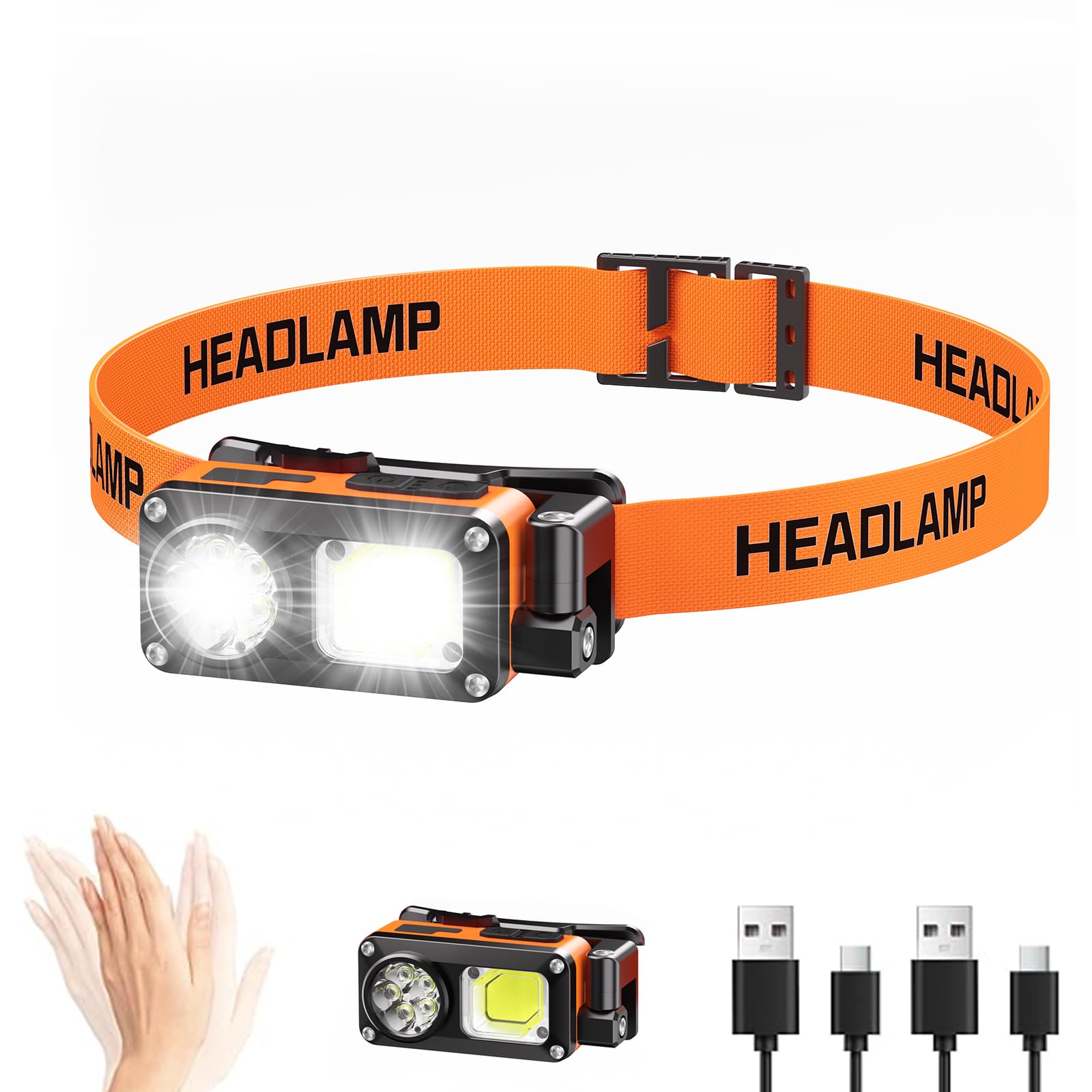 AlpsWolf Magnetic Rechargeable Headlamp - LED with Sensor Motion Camping Headlight, Mechanic Flashlight for Garage/Workshop/Vehicle Maintenance(1PC)