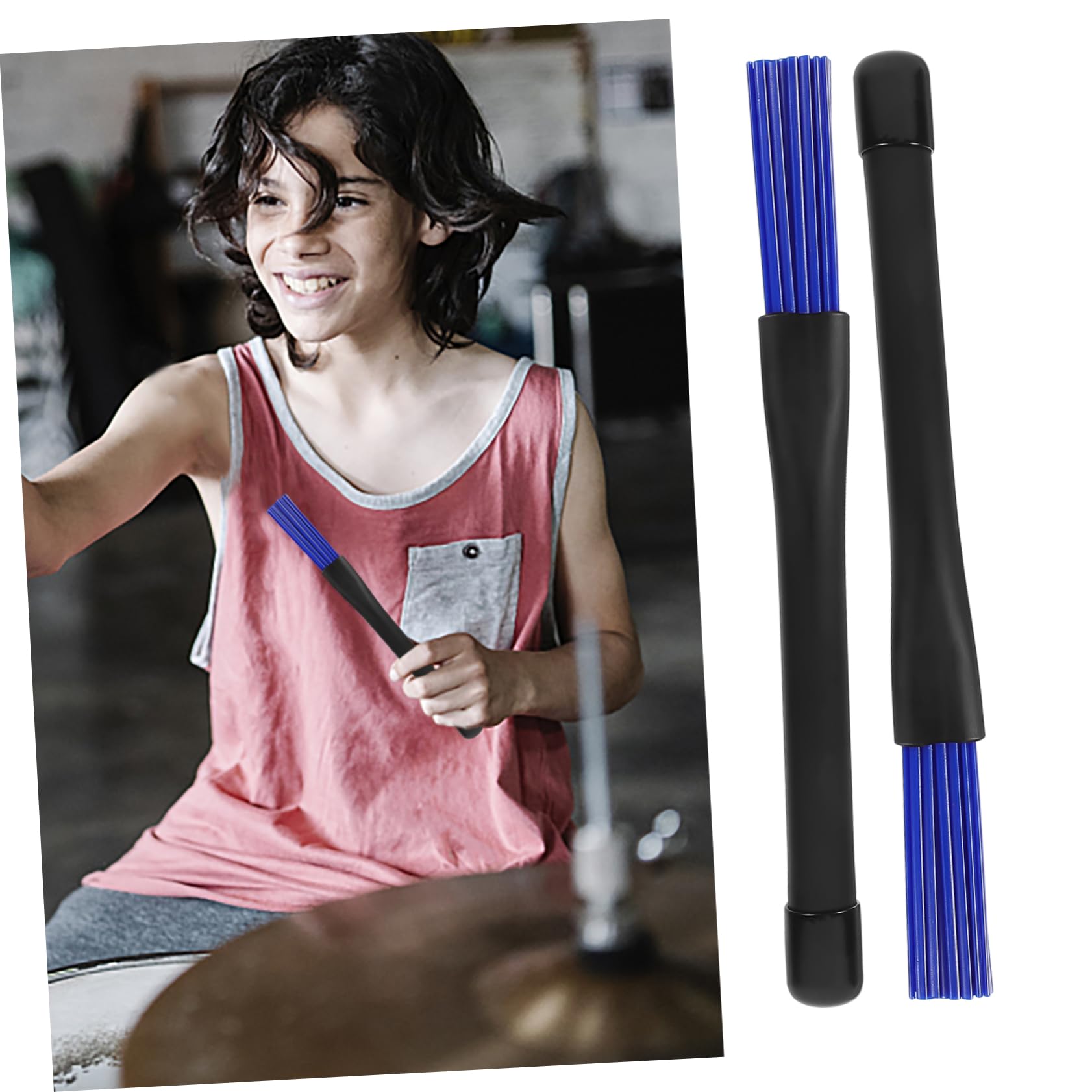 2 Piezas Cepillo Retráctil de Plástico para Batería Jazz y Percusión para Principiantes Color Azul
