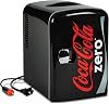 Coca Cola CZ04 Coke Zero 4L 6 Can Portable CoolerWarmer,Compact Personal Travel Mini Fridge for Snacks Lunch Drinks Cosmetic,Includes 12V and AC Cords, Black [Energy Class A]