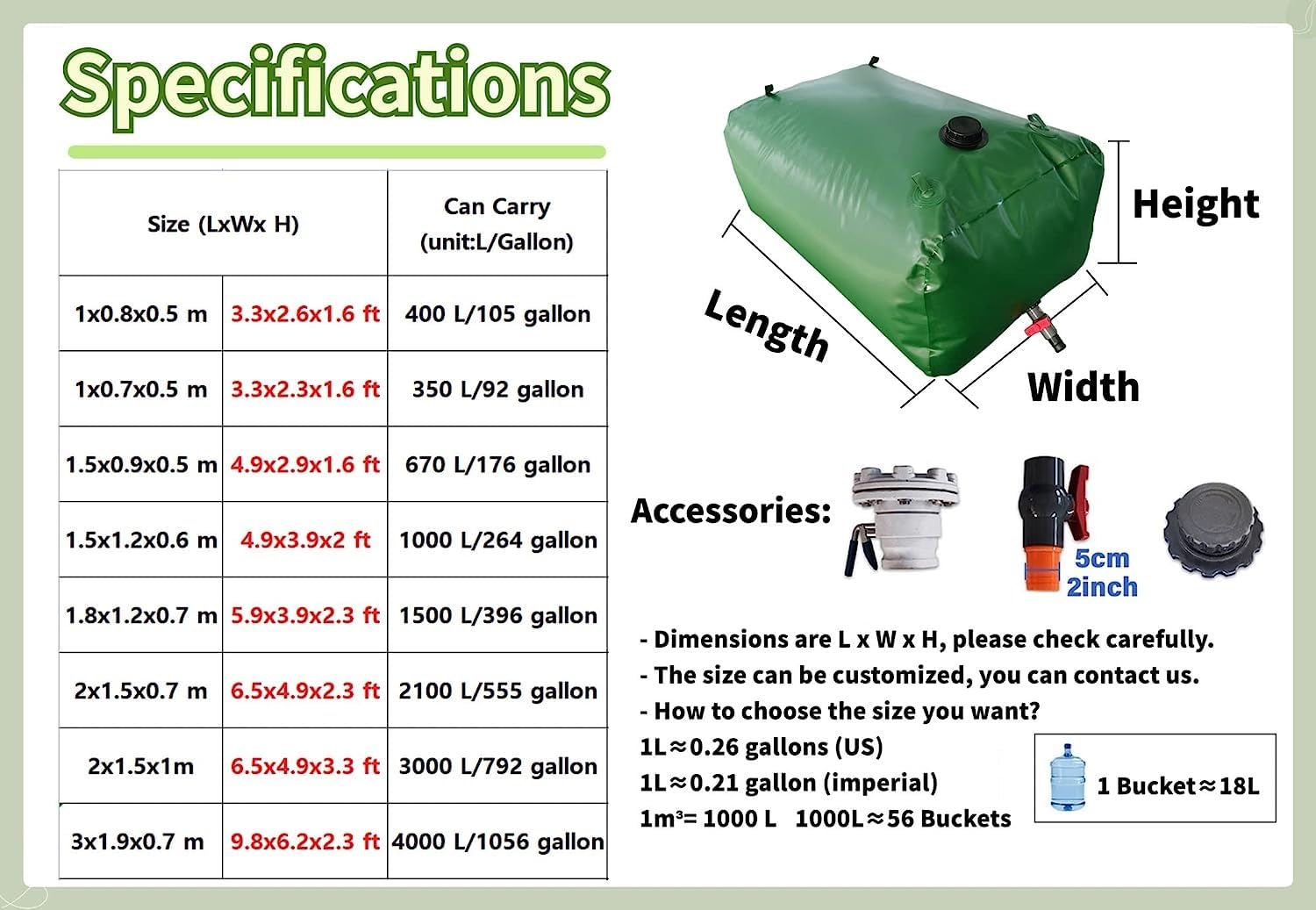 AviiSo Contenitore d'Acqua Pieghevole 240L-6000L, Contenitore per Acqua di Grandi capacità per l'approvvigionamento idrico di Emergenza, Serbatoio idrico agricolo (Size : 1000 L/264 Gallon/1.5x1x0.7