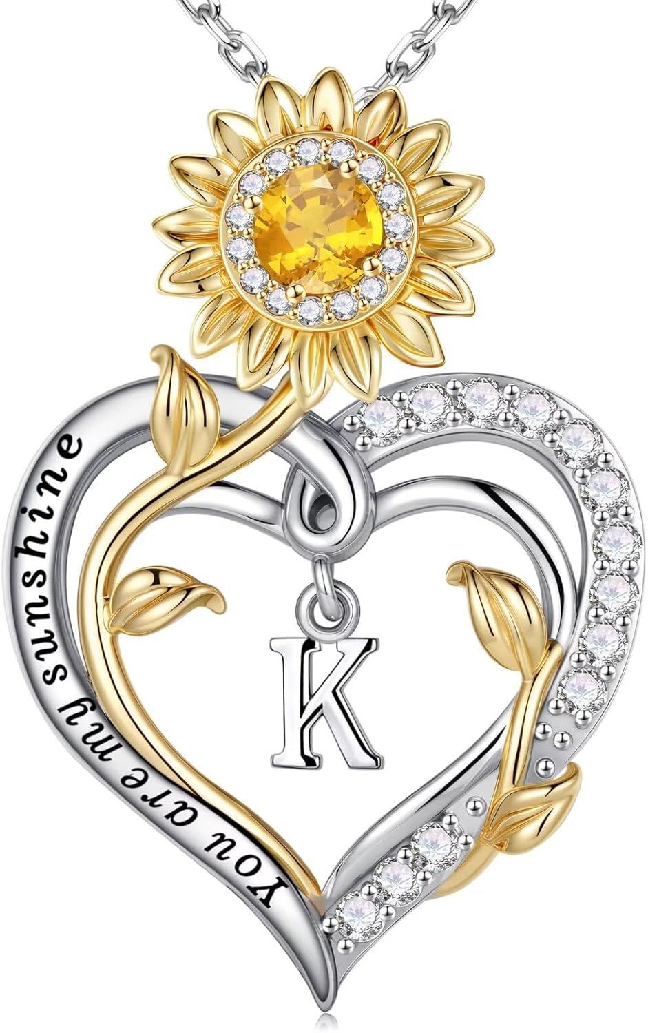Iefil Sunflower Gifts for Women - 925 Sterling Silver Sunflower Initial Necklace for Women, Anniversary Birthday Gifts for Wife, You Are My Sunshine Necklaces, Jewelry for Wife Mom