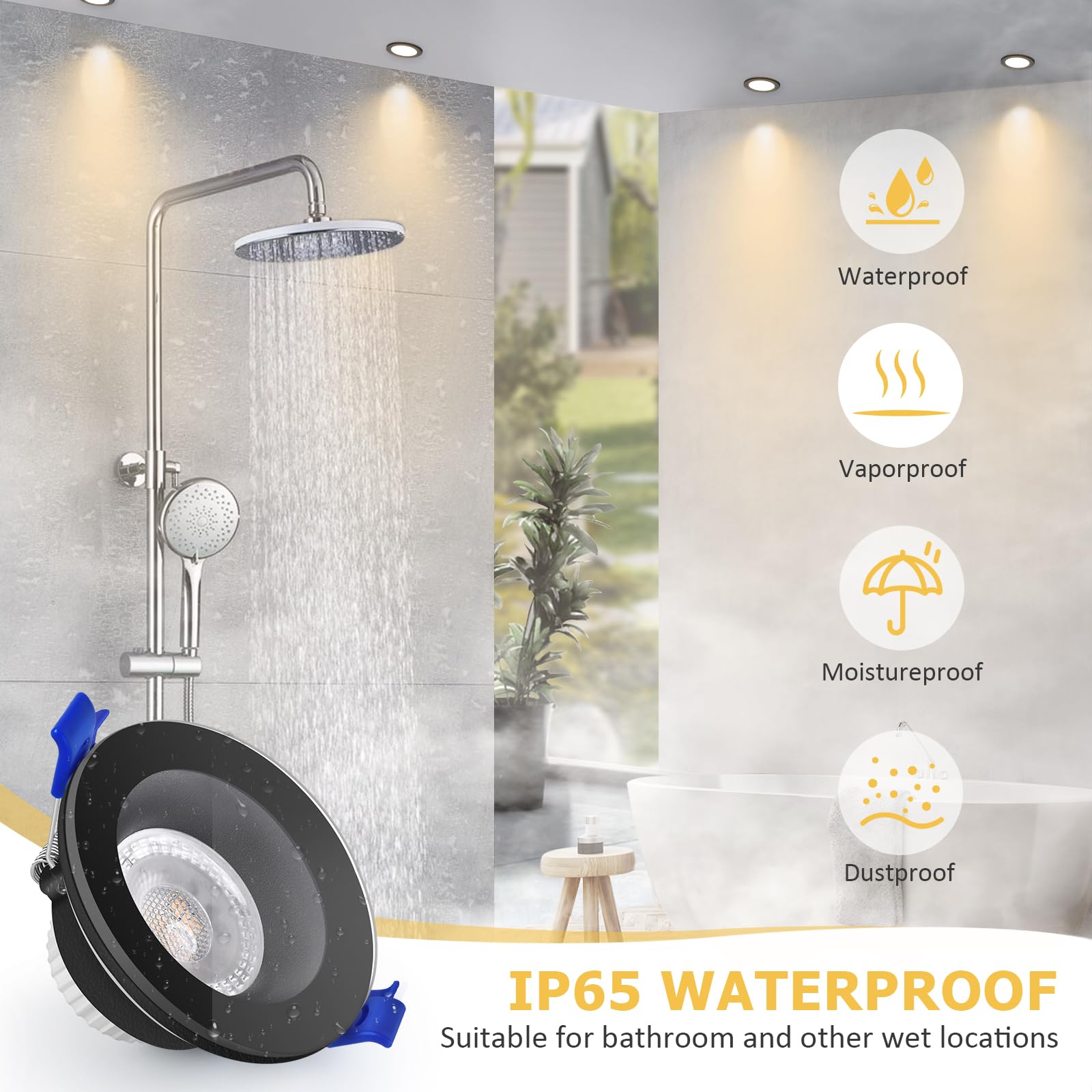 KYOTECH LED Einbaustrahler 230V IP65, 5W 500LM Deckenspots 68-75mm, Austauschbare Lichtquelle Ultra Flach 4000K Neutralweiß Spots Einbauleuchten für Badezimmer Küche Wohnzimmer, Schwarz Weiß 6er Set