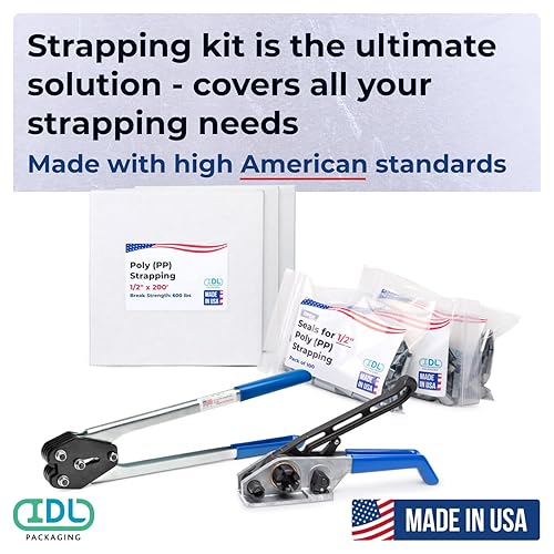Miniatura 57 de IDL Packaging Kit de flejado de polipropileno (PP) portátil de 1/2 pulgada x 1000 pies, resistencia a la rotura de 600 libras, solución de flejado