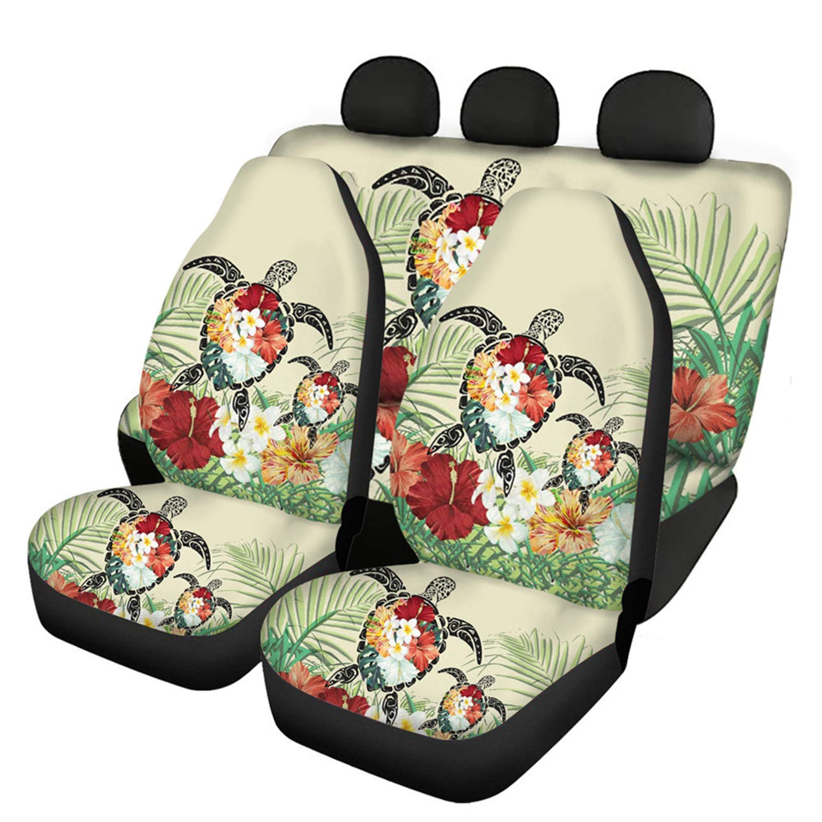 KUIFORTI Hummingbird Flower Print 11 PCS Car Seat Cover Set Seat Covers Steering Wheel Cover Seat Belt Pad Car Cup Coasters Automotive Interior Accessories Universal Fit Most Cars SUVs Sedans