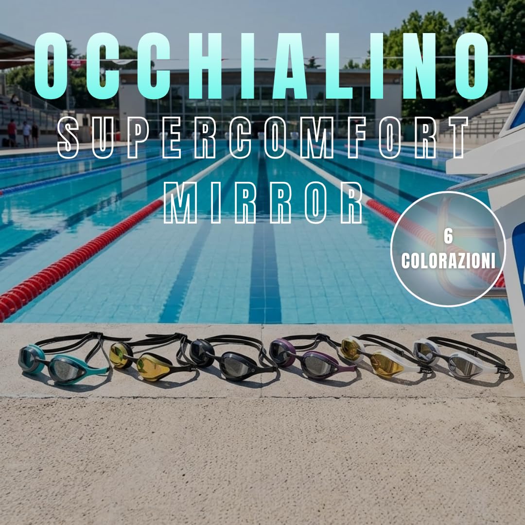 Okeo Supercomfort Mirror Schwimmbrille für Herren und Damen, zweifarbig, Anti-Beschlag- und UV-Schutz, Seitenstabilisator, überlegener Halt und Komfort
