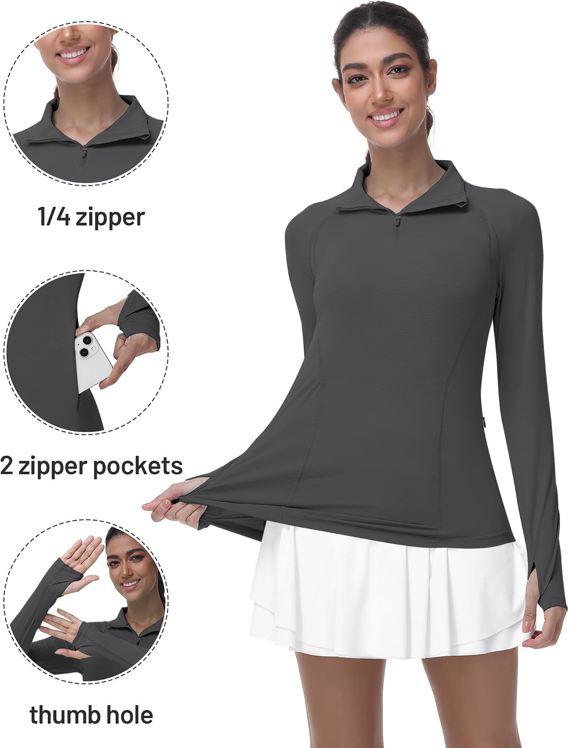 Runhit Women's UPF 50+ Sun Protection Long Sleeve Shirts 1/4 Zip Golf Athletic Quick Dry Workout Hiking Quarter Zip Pullover image 5