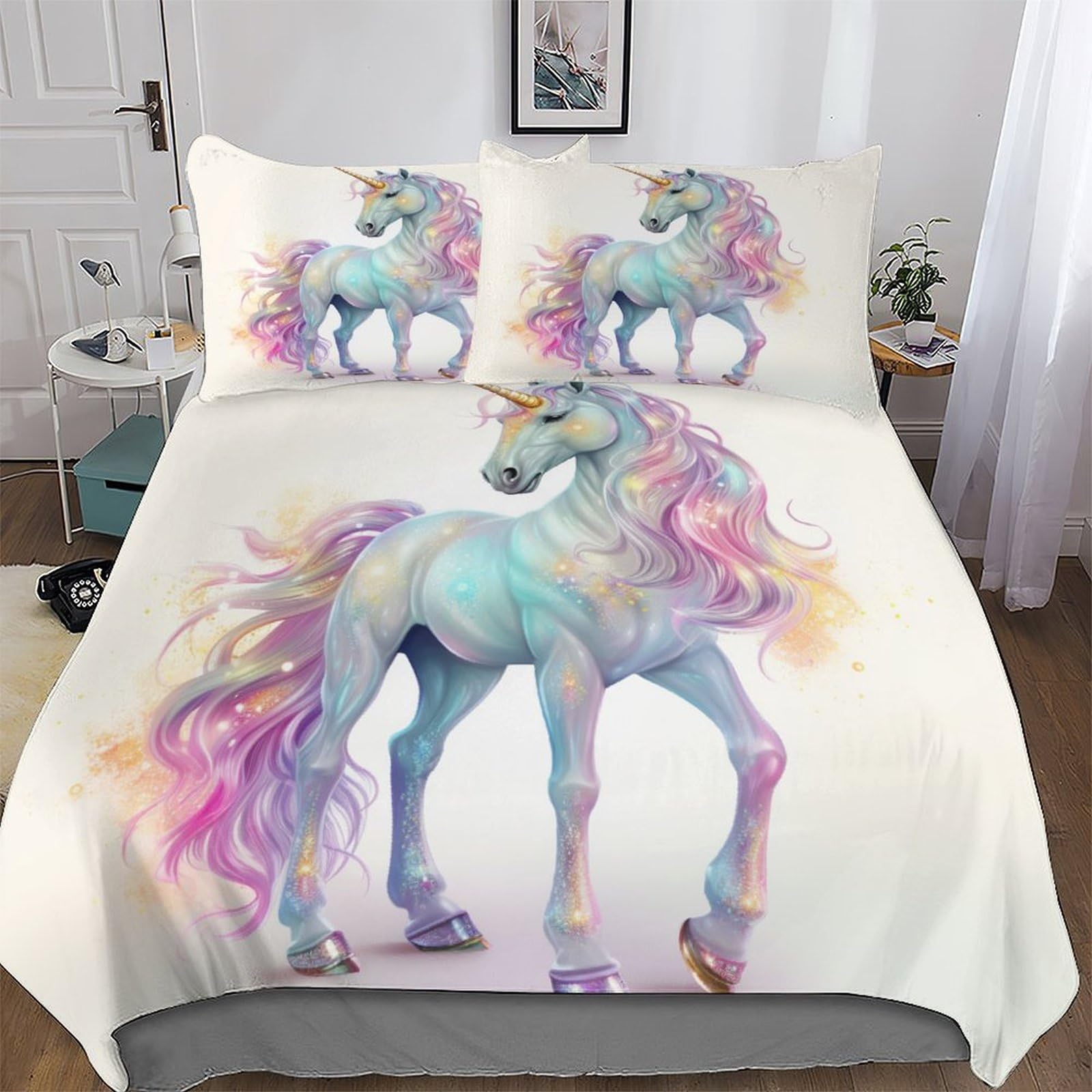 Housse de couette cheval 200x200 cm avec 2 taies d'oreiller en microfibre pour lit double