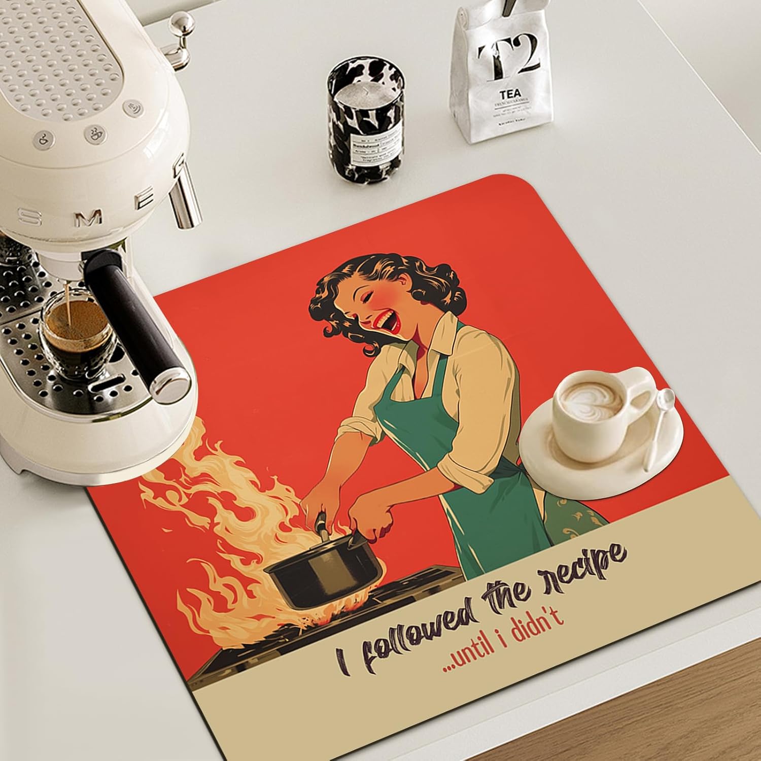 I Followed The Recipe Retro Kitchen Dish Drying Mat - Funny 50s Housewife Absorbent Dish Drying Mat for Kitchen Counter, Coffee Maker Mat for Countertops, JL-GZD-01, 16x17.5 Inch - Image 4