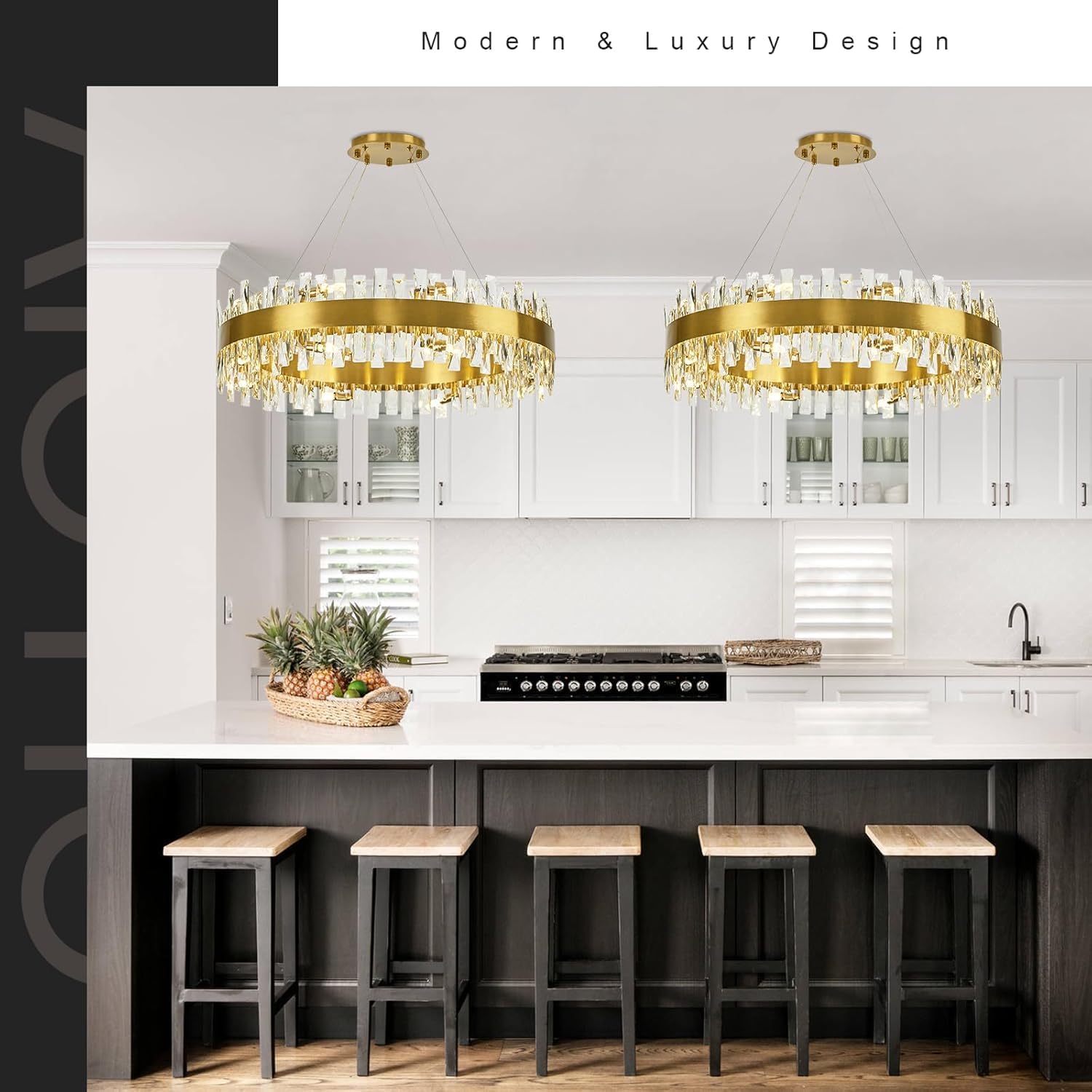 AioTio Modern Crystal Chandelier, Gold Chandelier for Dining Room, 2-Tiers K9 Crystal Drum Pendant Light Fixture, D31.8 Farmhouse Raindrop Contemporary Ceiling Light for Living Room,Bedroom